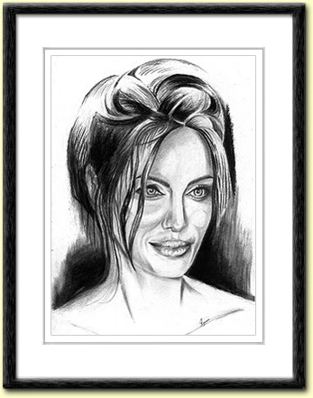 Framed and Mounted Angelina Jolie Charcoal and Pencil portrait