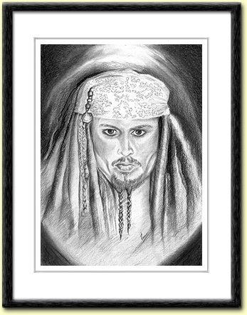 Framed and Mounted Johnny Depp Charcoal and Pencil portrait