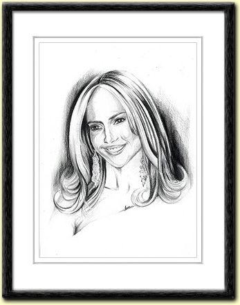 Framed and Mounted Jennifer Lopez Charcoal and Pencil portrait