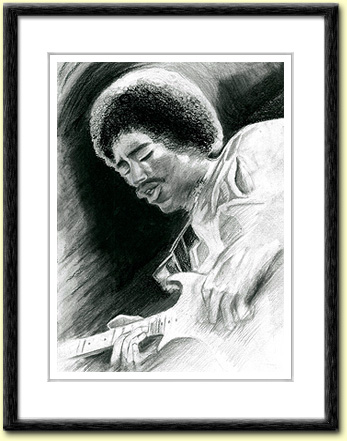 Framed and Mounted Jimi Hendrix Charcoal and Pencil portrait