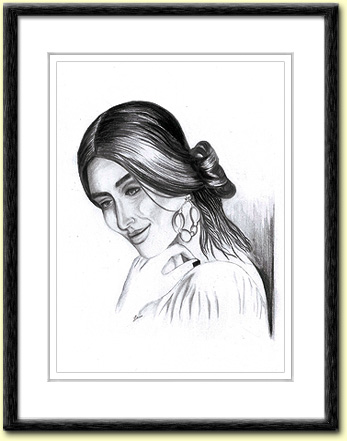 Framed and Mounted Kareena Kapoor Charcoal and Pencil portrait